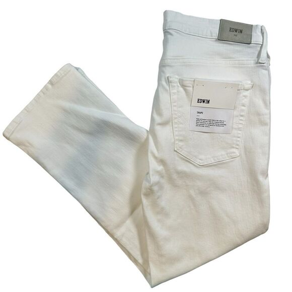 NWT EDWIN Women’s Bree Mid Rise Crop Straight Leg Ivory Jeans - Size 28 - Picture 3 of 15